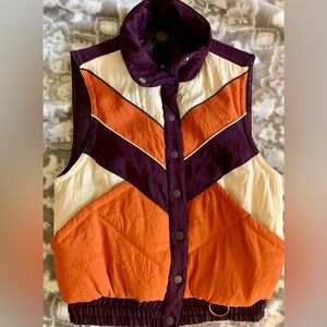 ANNA SUI TARGET PUFFER VEST MEDIUM COLOR BLOCK ORANGE CREAM PURPLE COLLEGE COLD